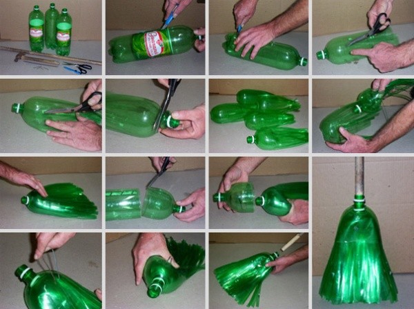 Instructions on how to make a broom out of a bottle