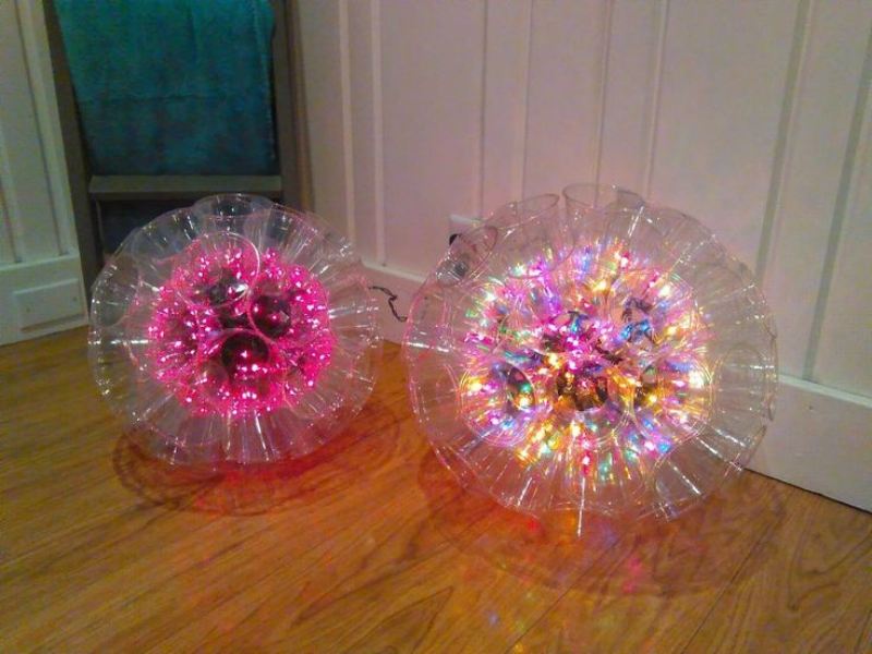 Balls from plastic bottles with light bulbs