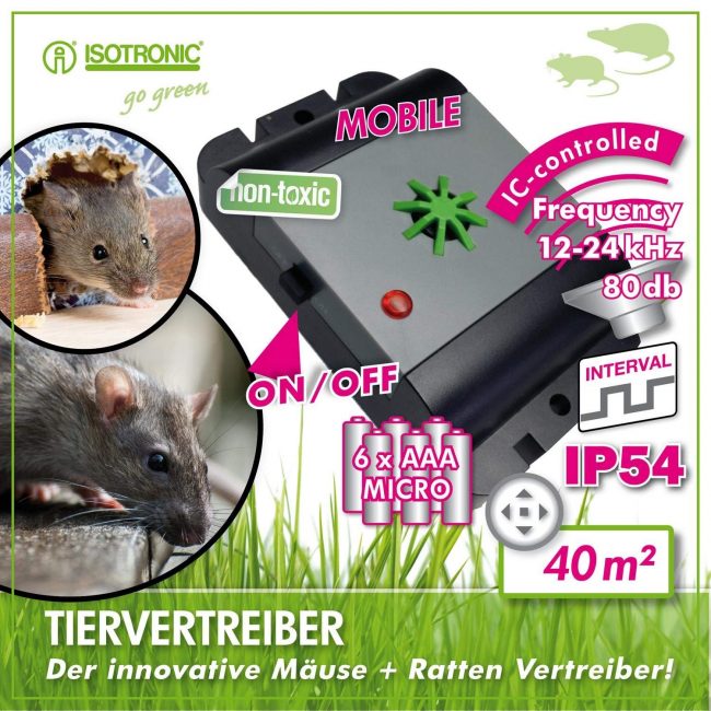 مبيد الفئران والفأر بالموجات فوق الصوتية ISOTRONIK MICE + RATS REPELLER